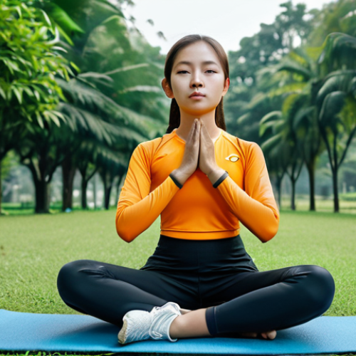 Home 29 Breathing Technique Practice**
A young Malaysian athlete, fully clothed in sports attire, sits in a peaceful park practicing deep breathing exercises. She has a serene expression and is surrounded by lush greenery. Perfect anatomy, correct proportions, well-formed hands, natural pose, safe for work, appropriate content, family-friendly.
**